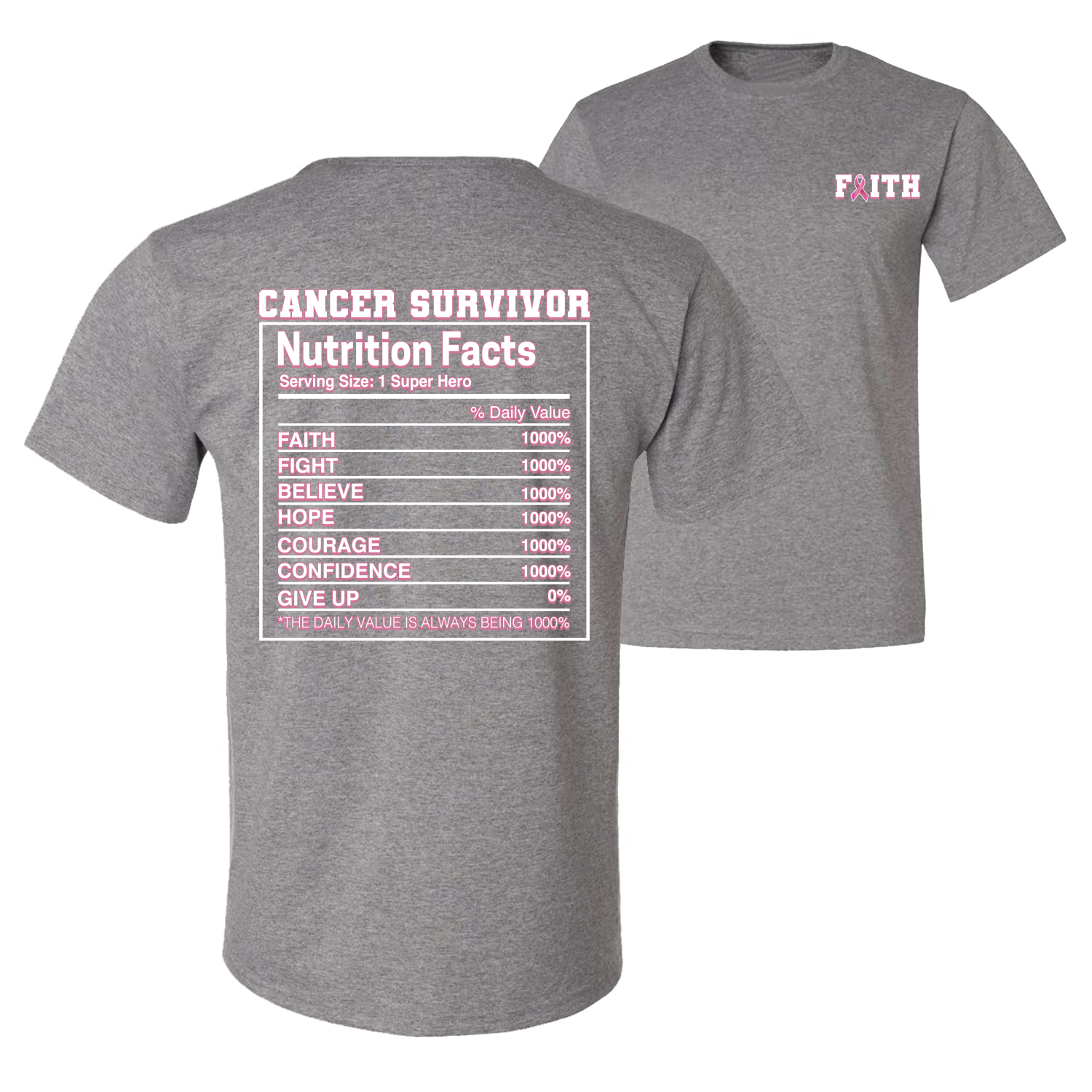 Camiseta gráfica para hombre con datos nutricionales de sobrevivientes de cáncer de mama delantera y trasera - Imagen 6 de 9
