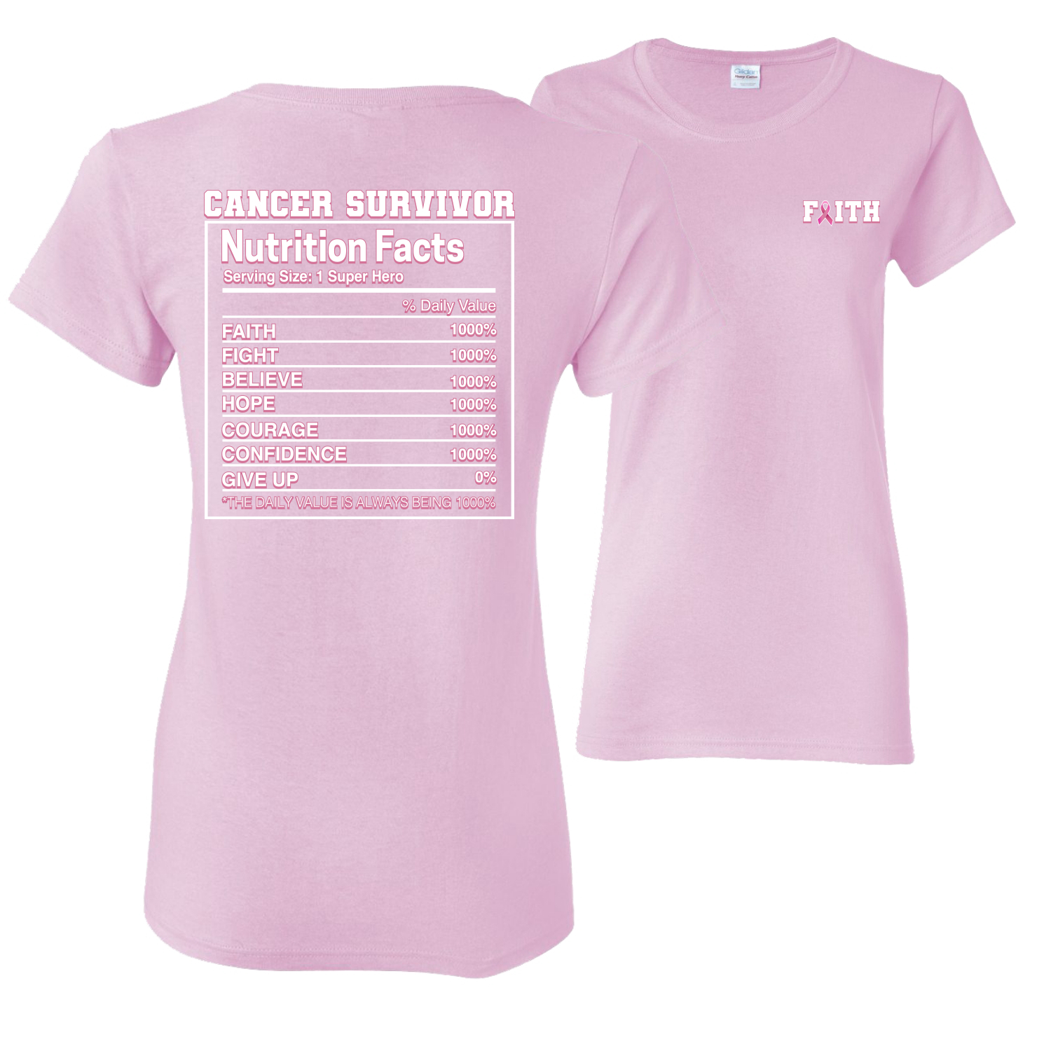 Camiseta deportiva gráfica para mujeres sobrevivientes de cáncer de mama información nutricional delantera y trasera - Imagen 5 de 6