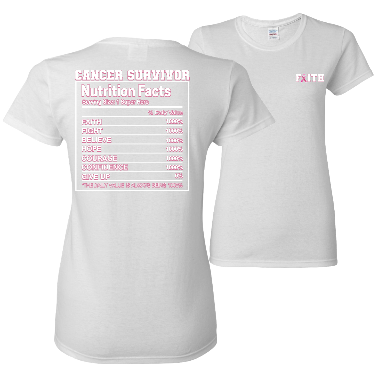 Camiseta deportiva gráfica para mujeres sobrevivientes de cáncer de mama información nutricional delantera y trasera - Imagen 6 de 6