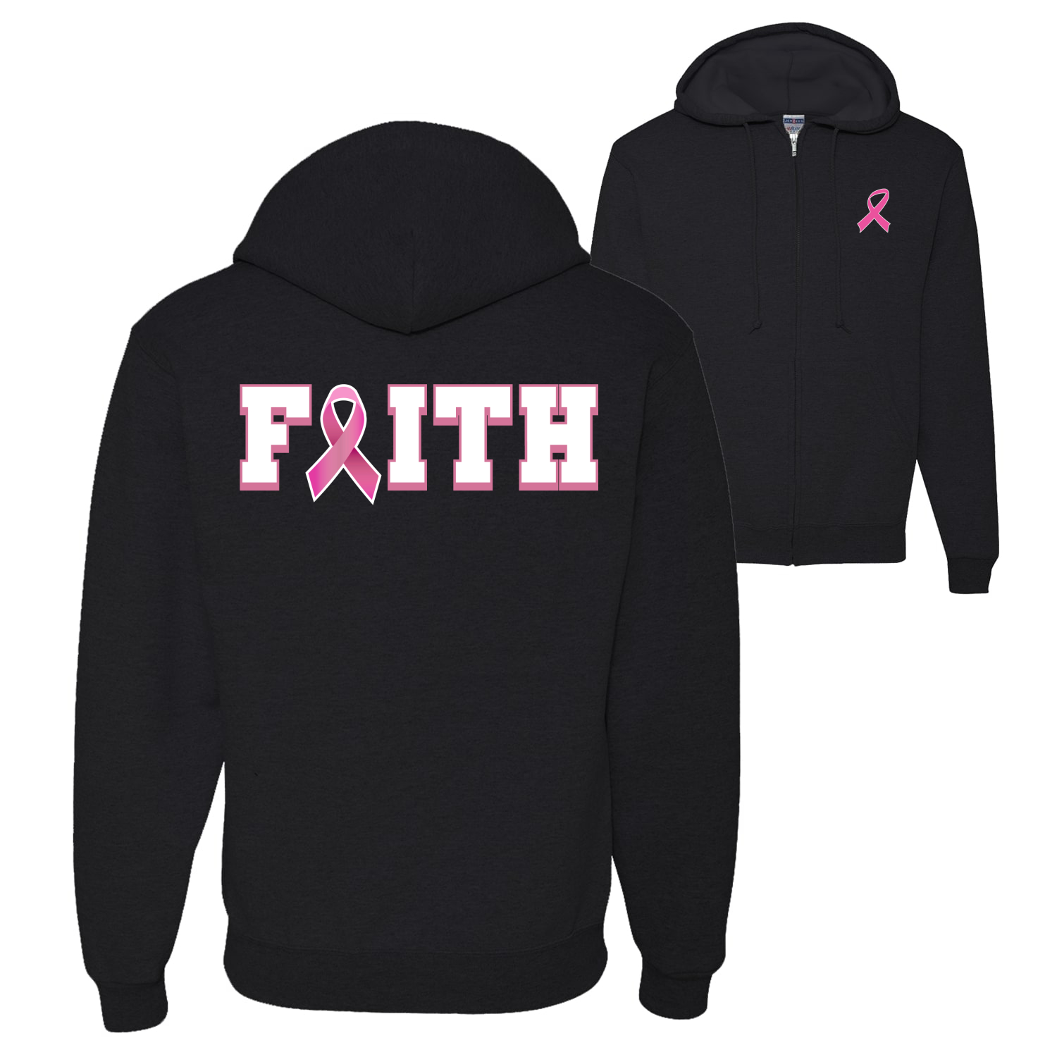 Breast Cancer Survivor Nutrition Facts Pocket Graphic Zip Up Hoodie Sweatshirt - Picture 2 of 3