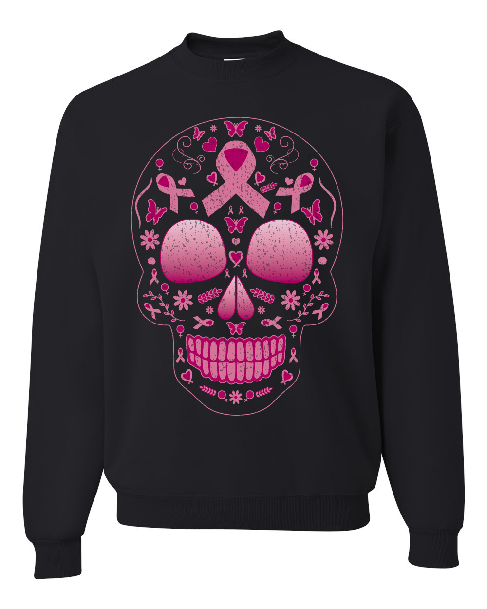 Sudadera Rosa Cáncer de Mama Azúcar Cráneo Unisex Cuello Redondo - Imagen 3 de 5
