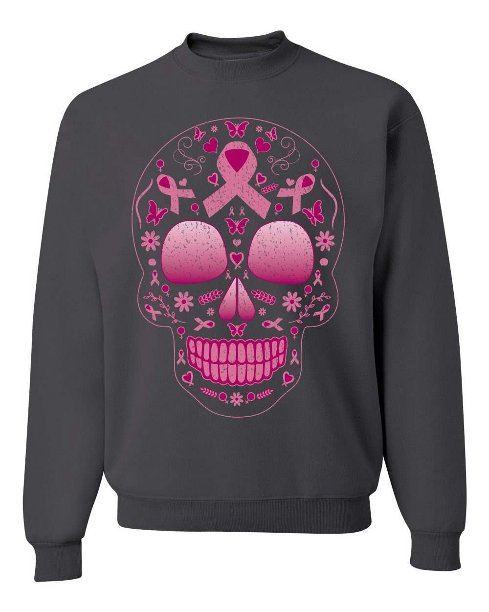 Sudadera Rosa Cáncer de Mama Azúcar Cráneo Unisex Cuello Redondo - Imagen 4 de 5