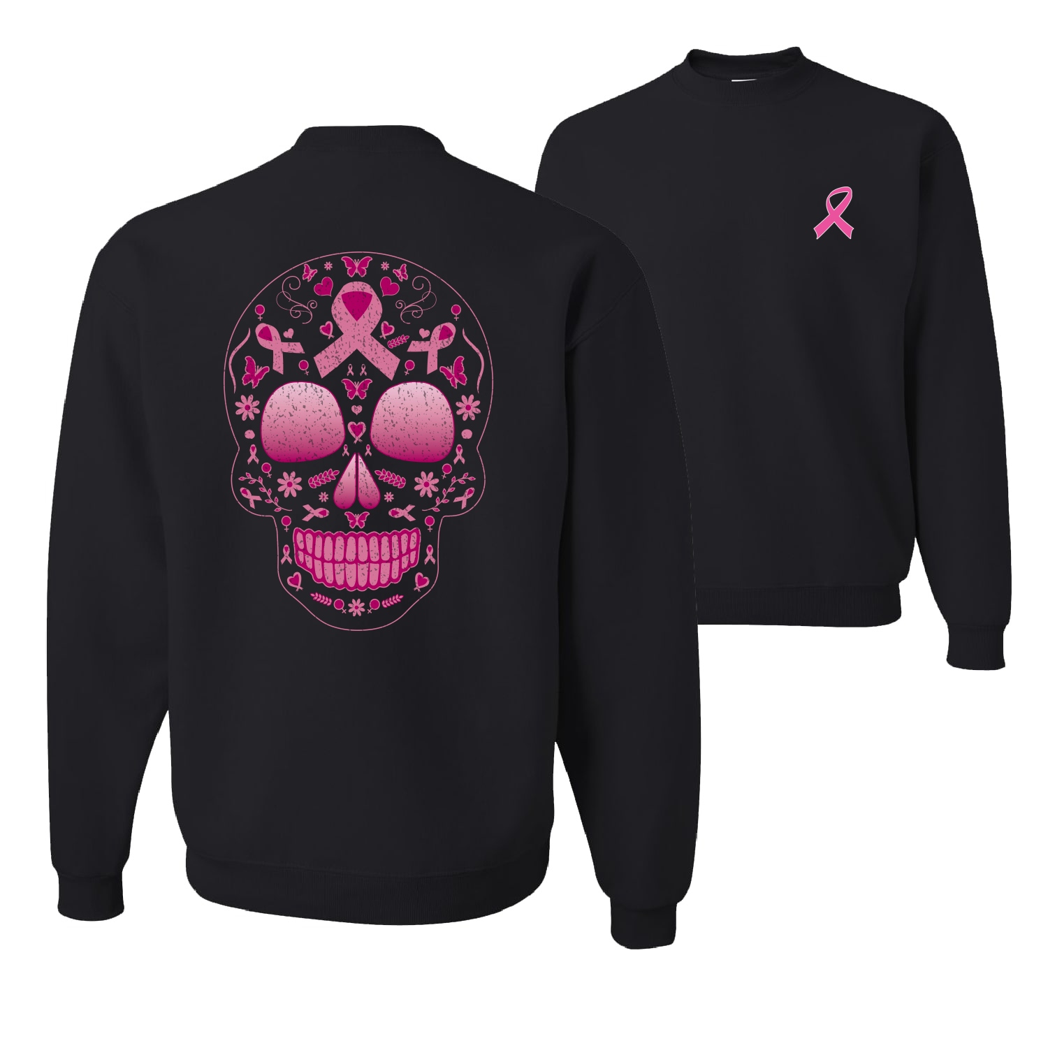 Sudadera Gráfica Unisex Cuello Redondo Cuello Redondo Rosa Cáncer de Mama Azúcar Calavera - Imagen 2 de 4