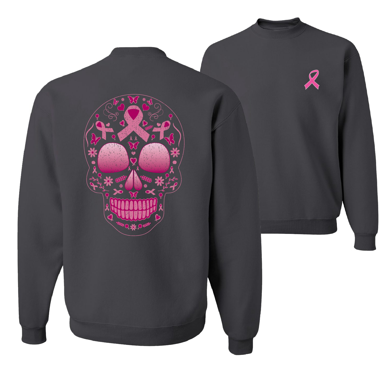 Sudadera Gráfica Unisex Cuello Redondo Cuello Redondo Rosa Cáncer de Mama Azúcar Calavera - Imagen 3 de 4