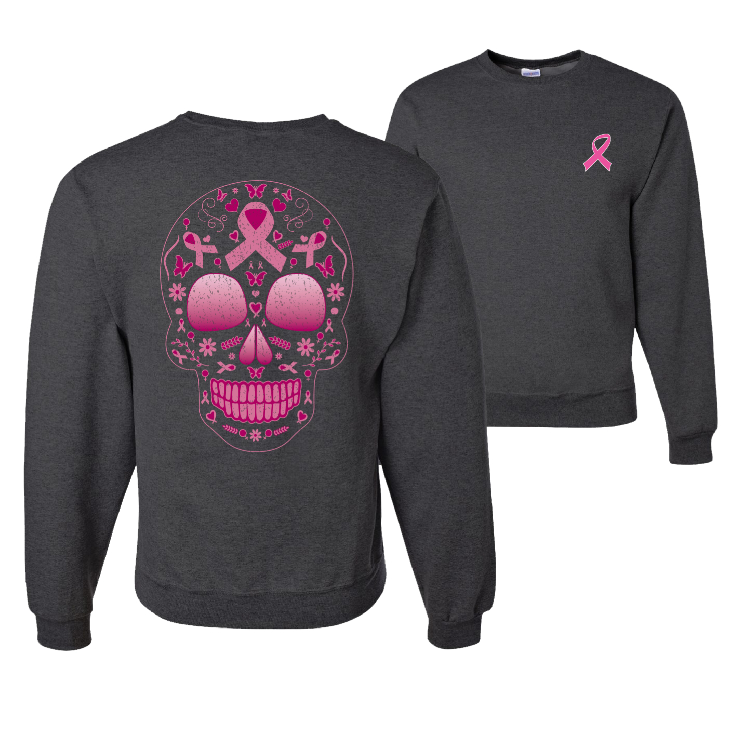 Sudadera Gráfica Unisex Cuello Redondo Cuello Redondo Rosa Cáncer de Mama Azúcar Calavera - Imagen 4 de 4