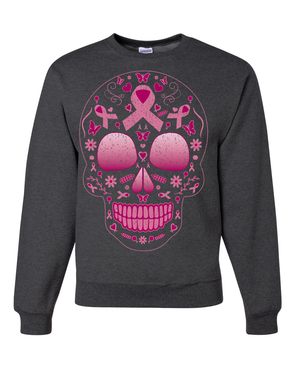 Sudadera Rosa Cáncer de Mama Azúcar Cráneo Unisex Cuello Redondo - Imagen 5 de 5