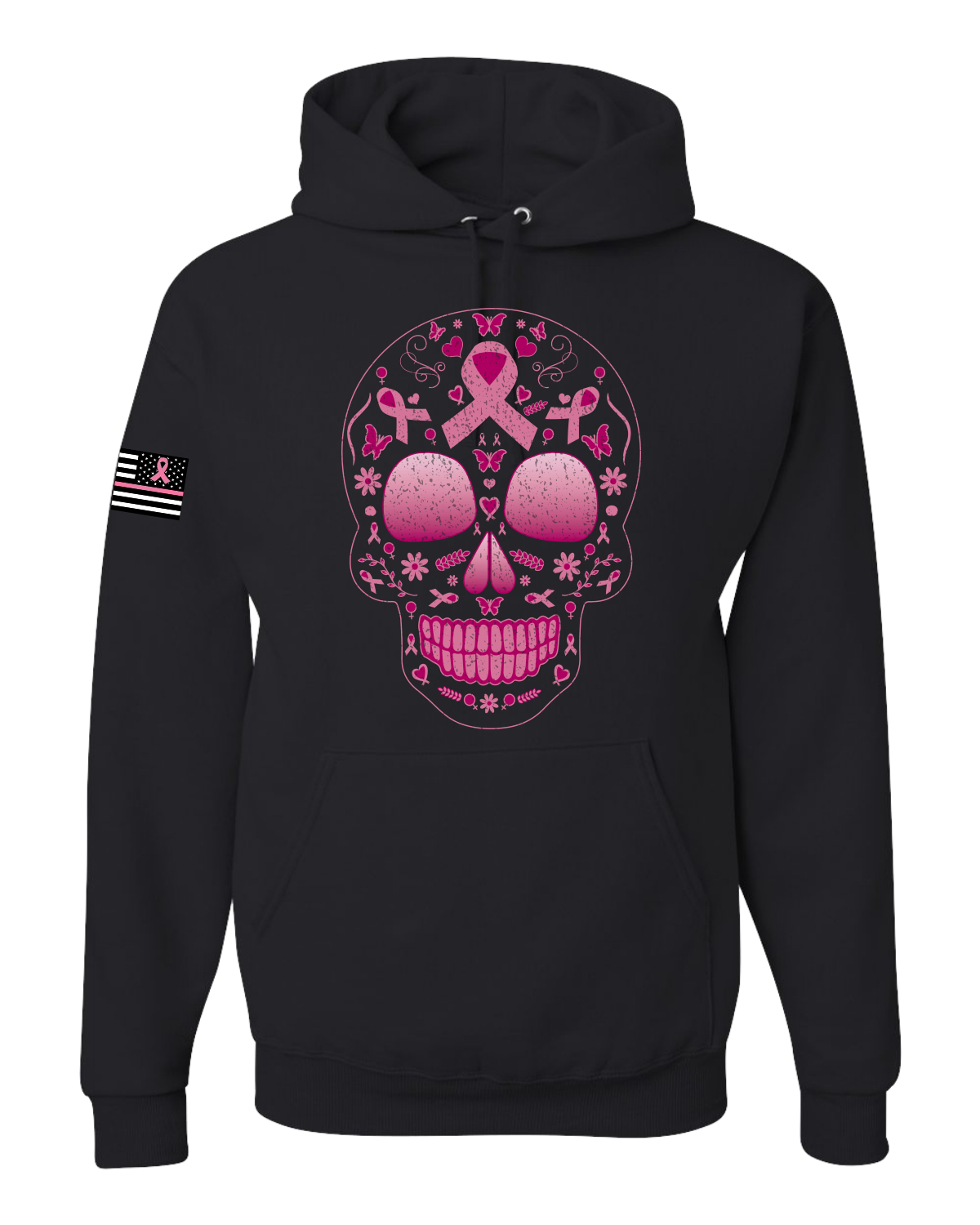 Sudadera con capucha gráfica unisex rosa cáncer de mama calavera azúcar - Imagen 3 de 5
