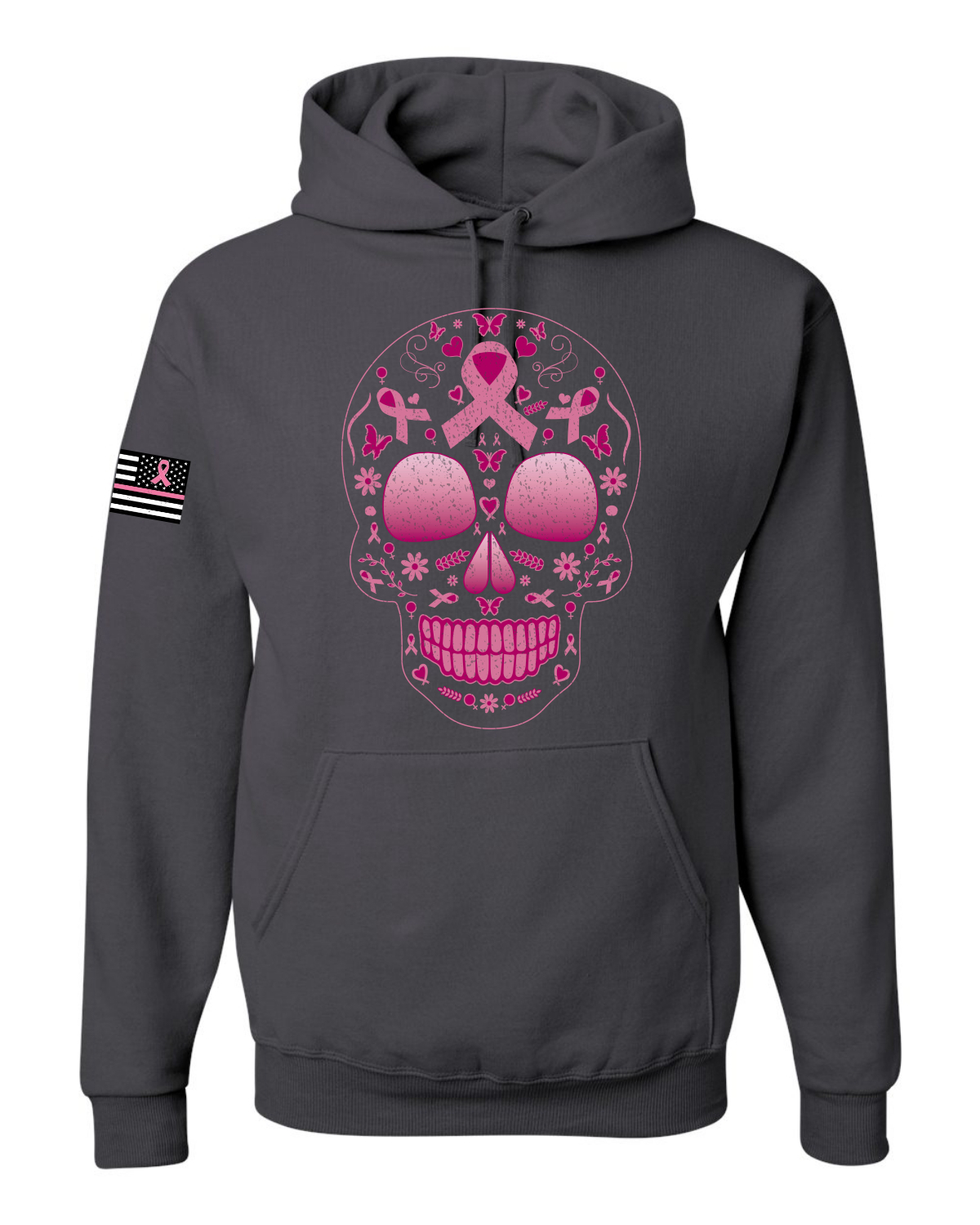 Sudadera con capucha gráfica unisex rosa cáncer de mama calavera azúcar - Imagen 4 de 5