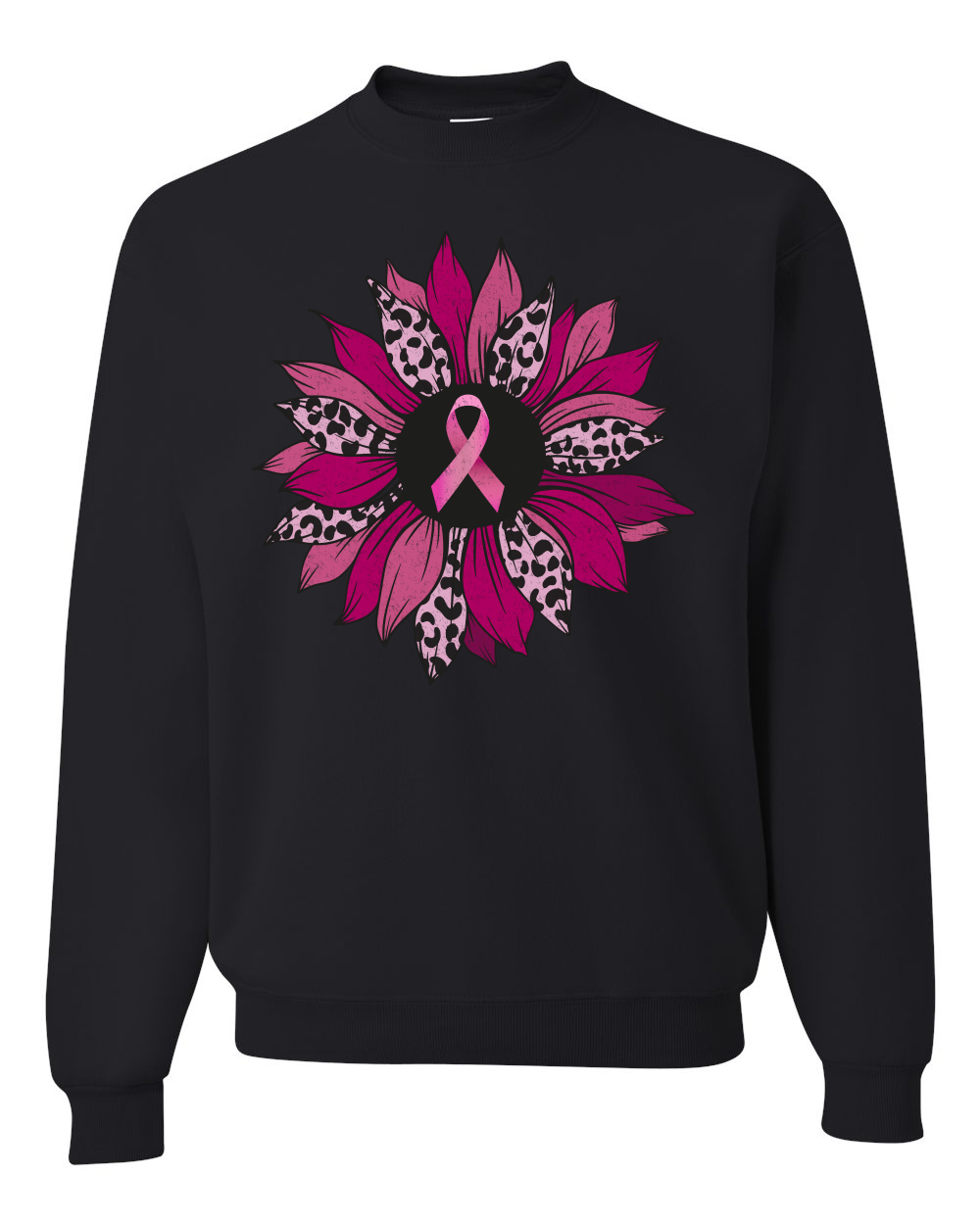 Sudadera de cuello redondo unisex con estampado de guepardo rosa cáncer de mama flor clavel - Imagen 3 de 10