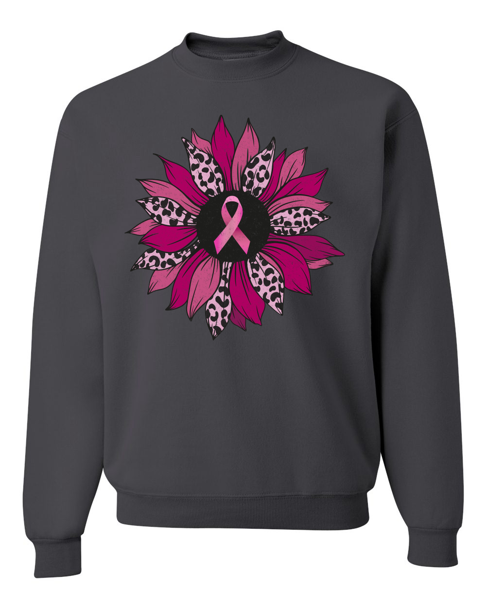 Sudadera de cuello redondo unisex con estampado de guepardo rosa cáncer de mama flor clavel - Imagen 4 de 10