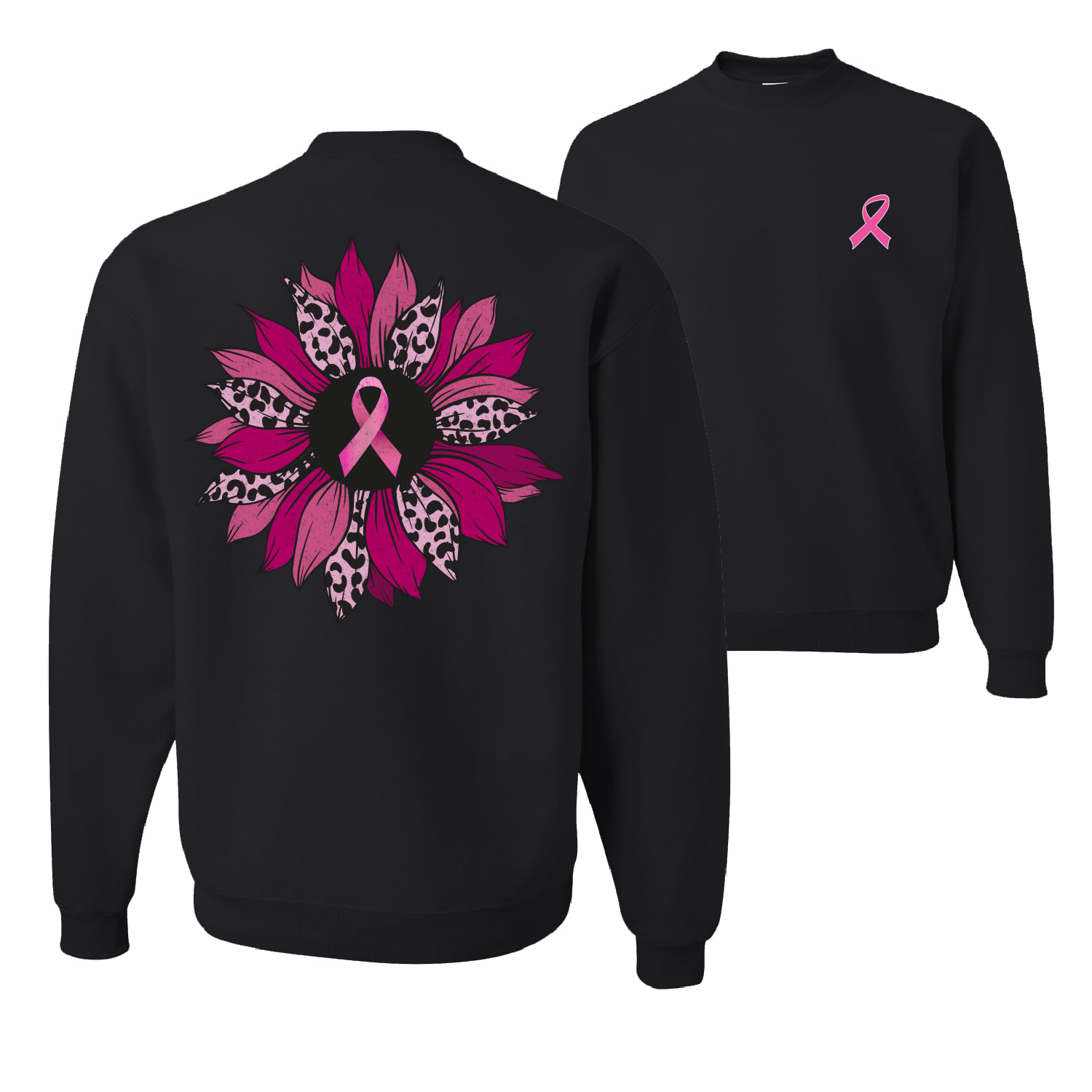 Rosa Gepardendruck Brustkrebs Nelke Blume Unisex Rundhalsausschnitt Sweatshirt - Bild 2 von 8