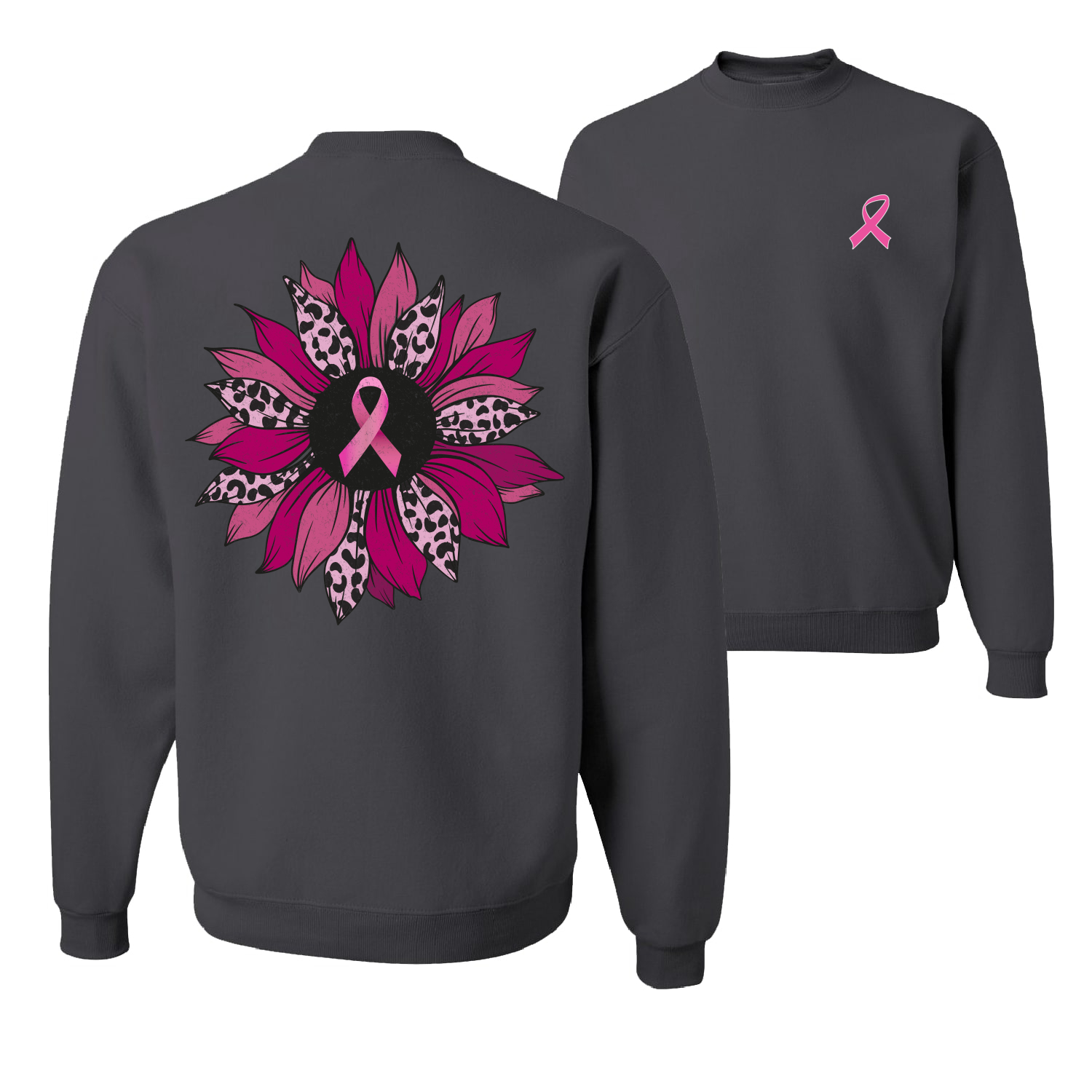 Rosa Gepardendruck Brustkrebs Nelke Blume Unisex Rundhalsausschnitt Sweatshirt - Bild 3 von 8
