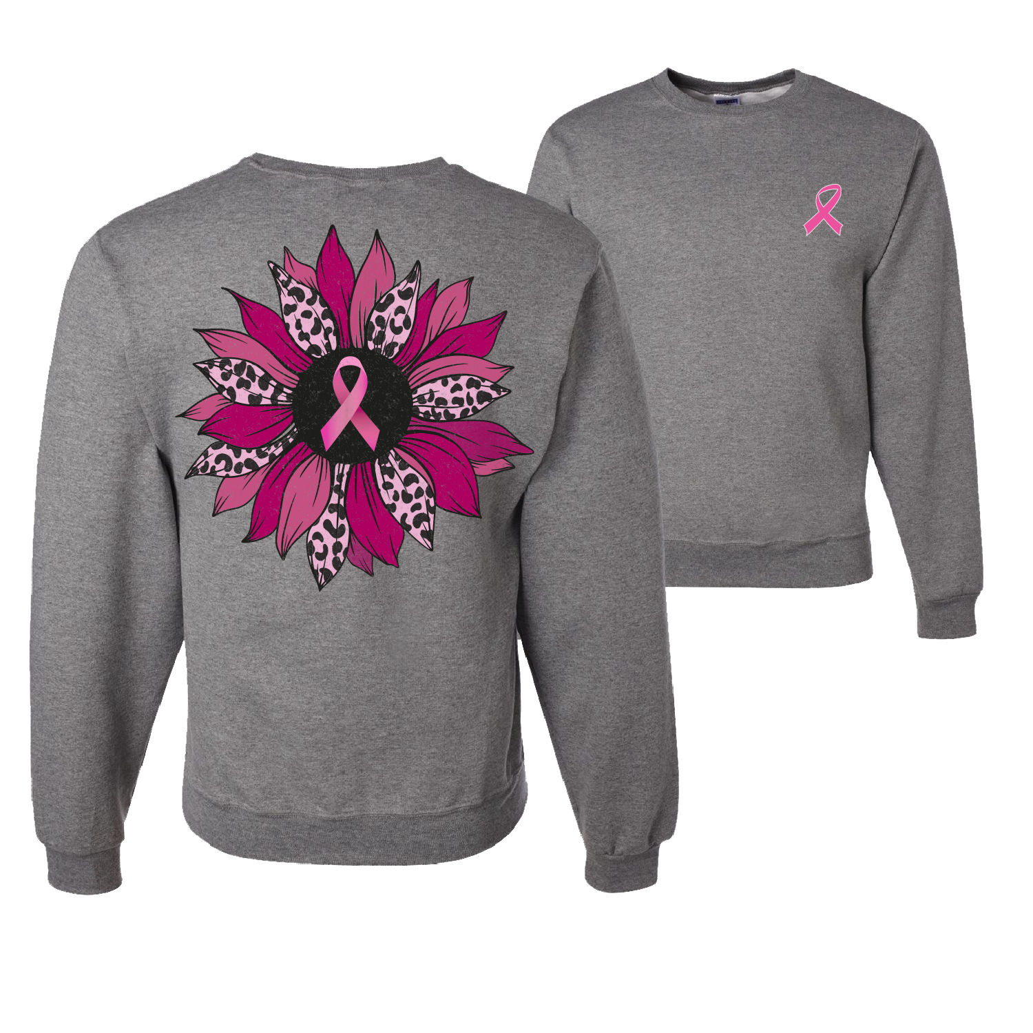 Rosa Gepardendruck Brustkrebs Nelke Blume Unisex Rundhalsausschnitt Sweatshirt - Bild 5 von 8