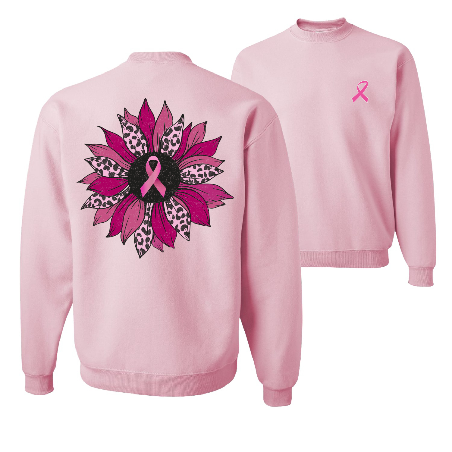 Rosa Gepardendruck Brustkrebs Nelke Blume Unisex Rundhalsausschnitt Sweatshirt - Bild 6 von 8