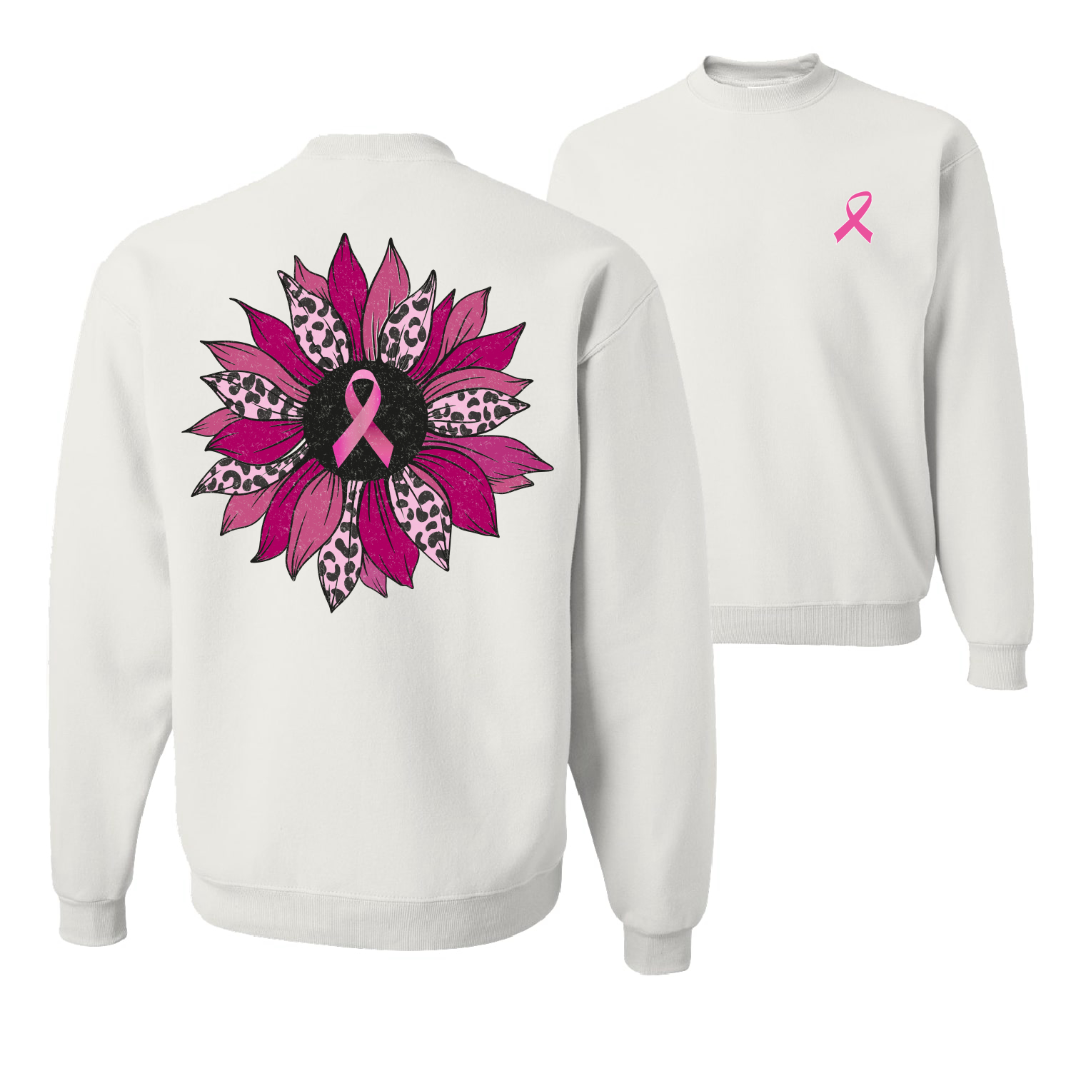 Rosa Gepardendruck Brustkrebs Nelke Blume Unisex Rundhalsausschnitt Sweatshirt - Bild 8 von 8