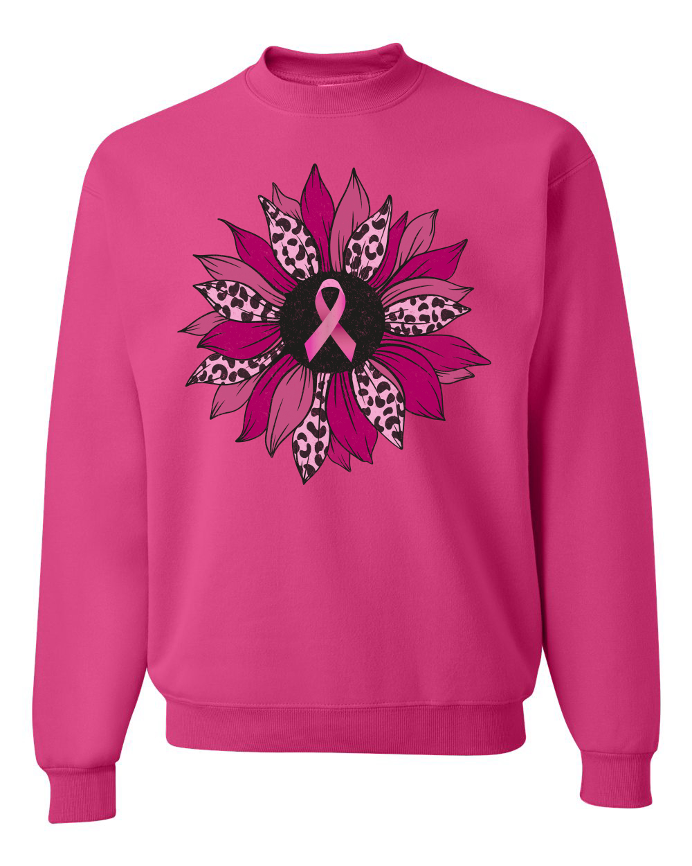 Sudadera de cuello redondo unisex con estampado de guepardo rosa cáncer de mama flor clavel - Imagen 5 de 10