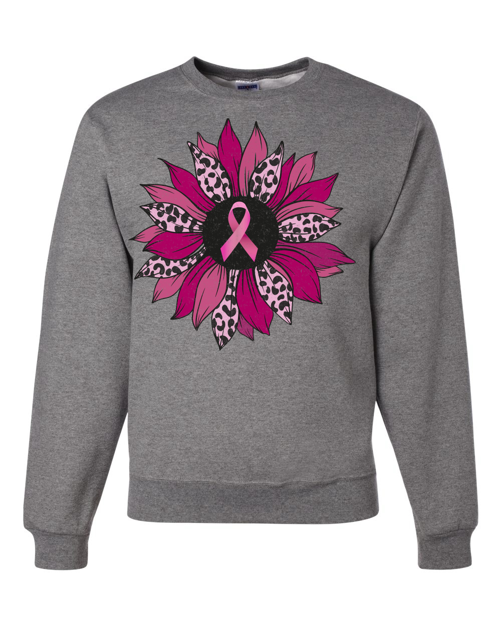 Sudadera de cuello redondo unisex con estampado de guepardo rosa cáncer de mama flor clavel - Imagen 7 de 10