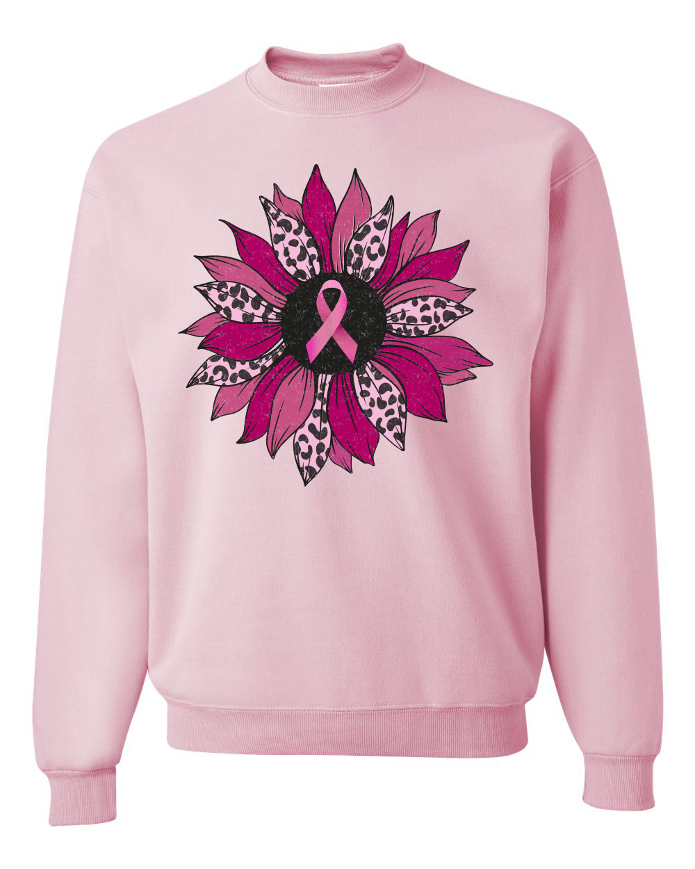 Sudadera de cuello redondo unisex con estampado de guepardo rosa cáncer de mama flor clavel - Imagen 8 de 10