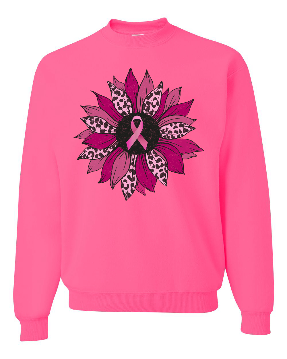 Sudadera de cuello redondo unisex con estampado de guepardo rosa cáncer de mama flor clavel - Imagen 9 de 10