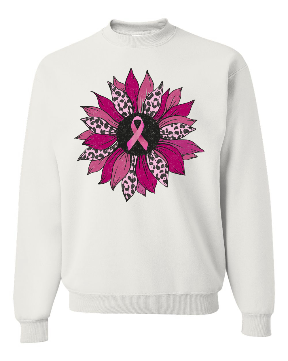 Sudadera de cuello redondo unisex con estampado de guepardo rosa cáncer de mama flor clavel - Imagen 10 de 10