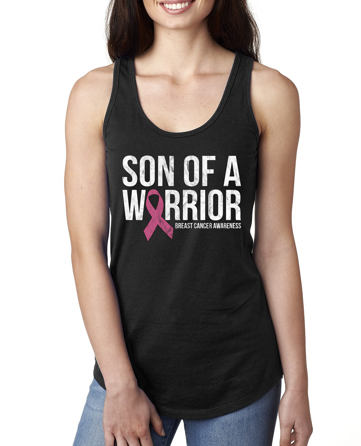 Top sin mangas Son of a Warrior cinta de cáncer de mama damas Racerback - Imagen 3 de 8