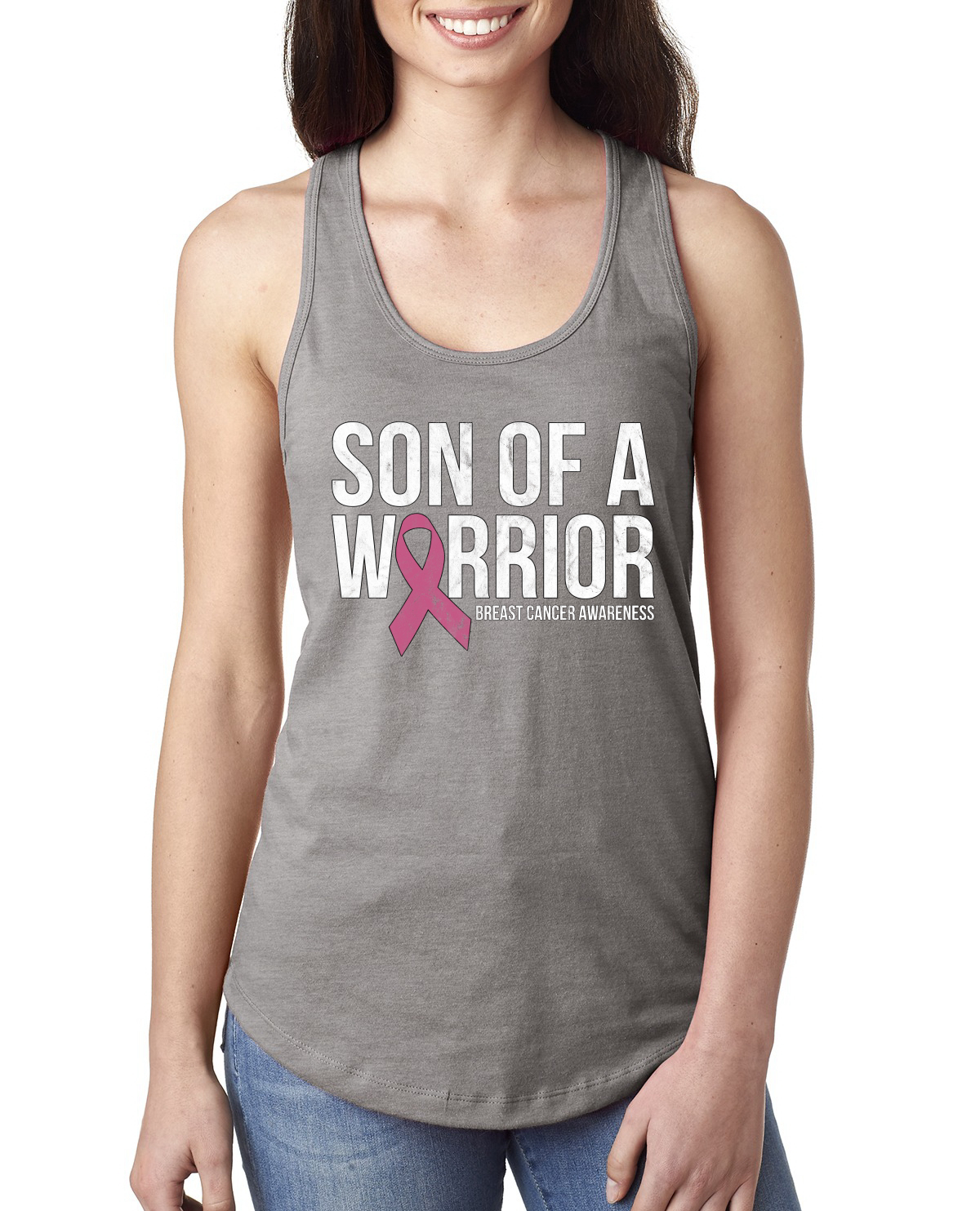 Top sin mangas Son of a Warrior cinta de cáncer de mama damas Racerback - Imagen 4 de 8