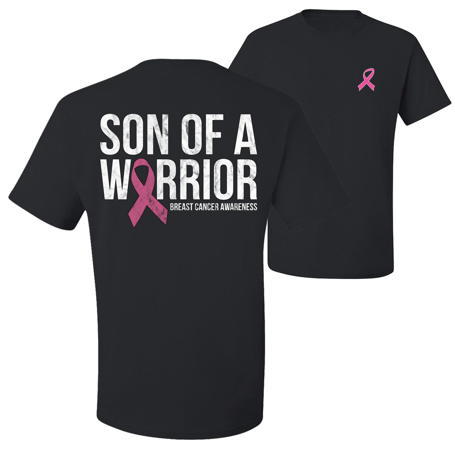 Son of A Warrior Breast Cancer Ribbon Front and Back Men Graphic TShirt - Picture 2 of 9