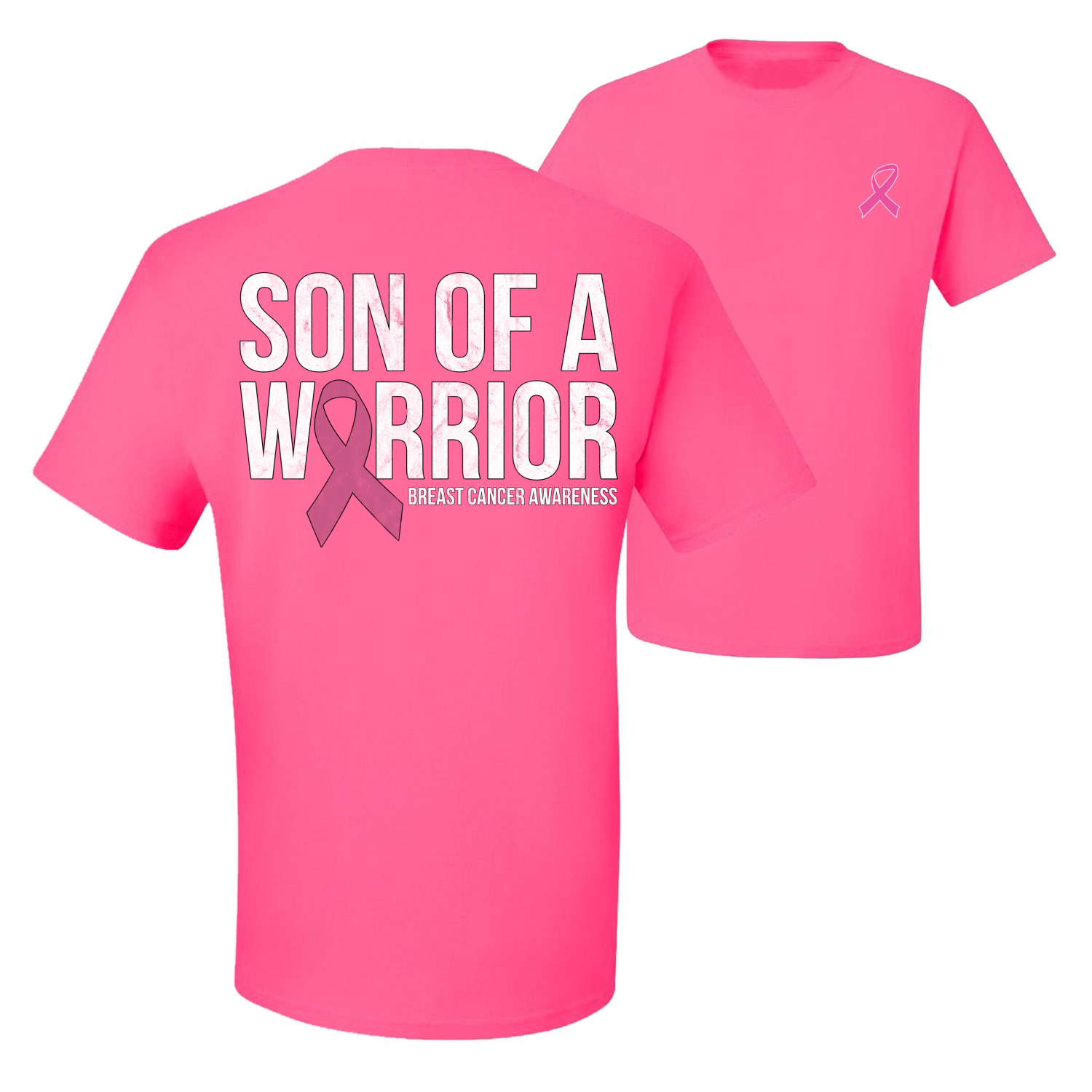Son of A Warrior Breast Cancer Ribbon Front and Back Men Graphic TShirt - Picture 8 of 9