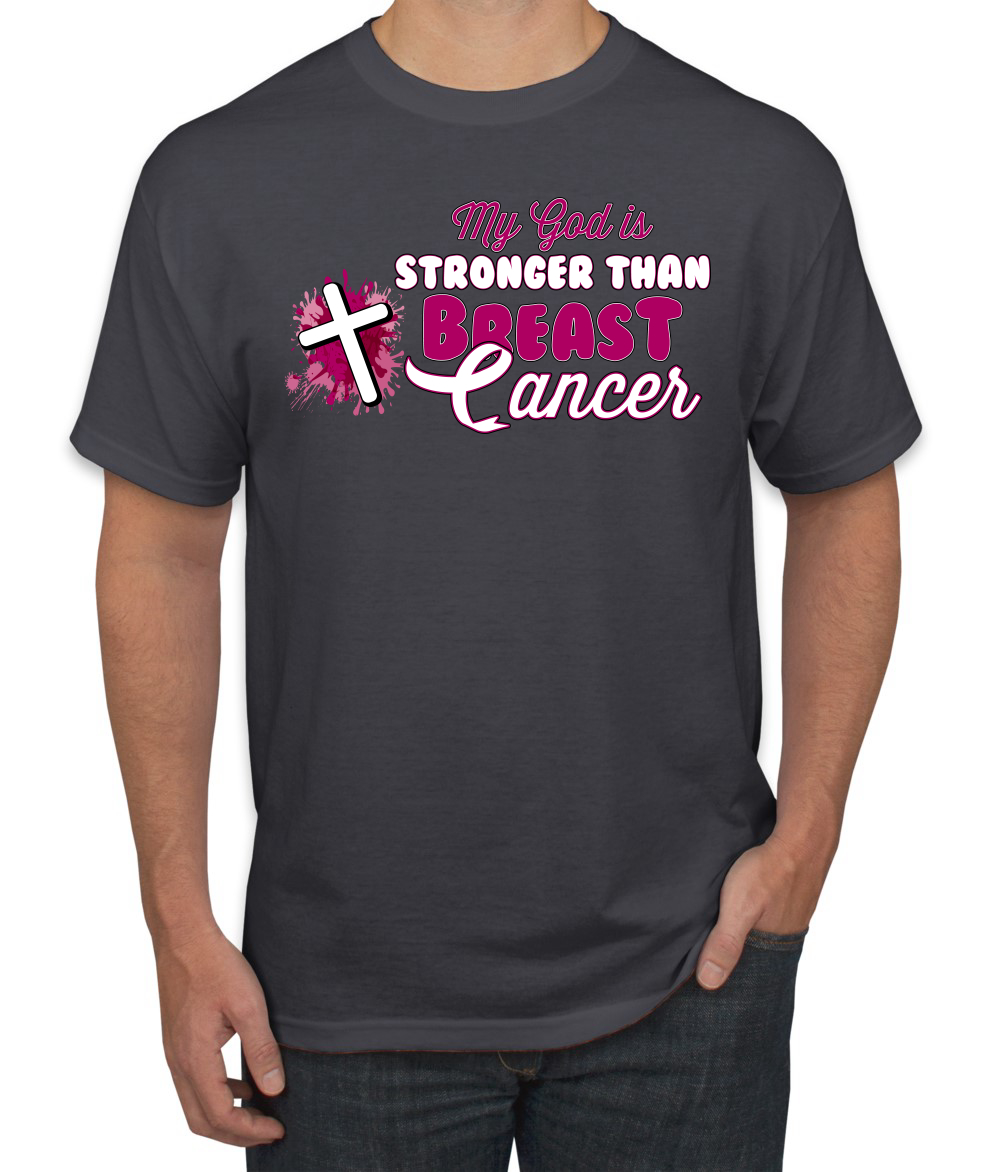 Camiseta My God is Stronger Than Breast Cáncer Pintura Salpicaduras Cruz Hombre - Imagen 4 de 10