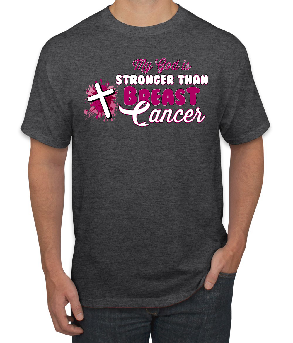 Camiseta My God is Stronger Than Breast Cáncer Pintura Salpicaduras Cruz Hombre - Imagen 6 de 10