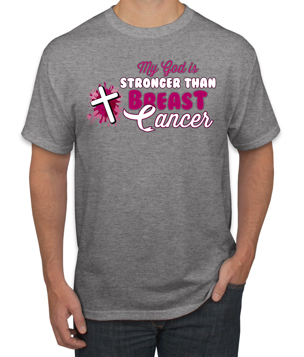 Camiseta My God is Stronger Than Breast Cáncer Pintura Salpicaduras Cruz Hombre - Imagen 7 de 10