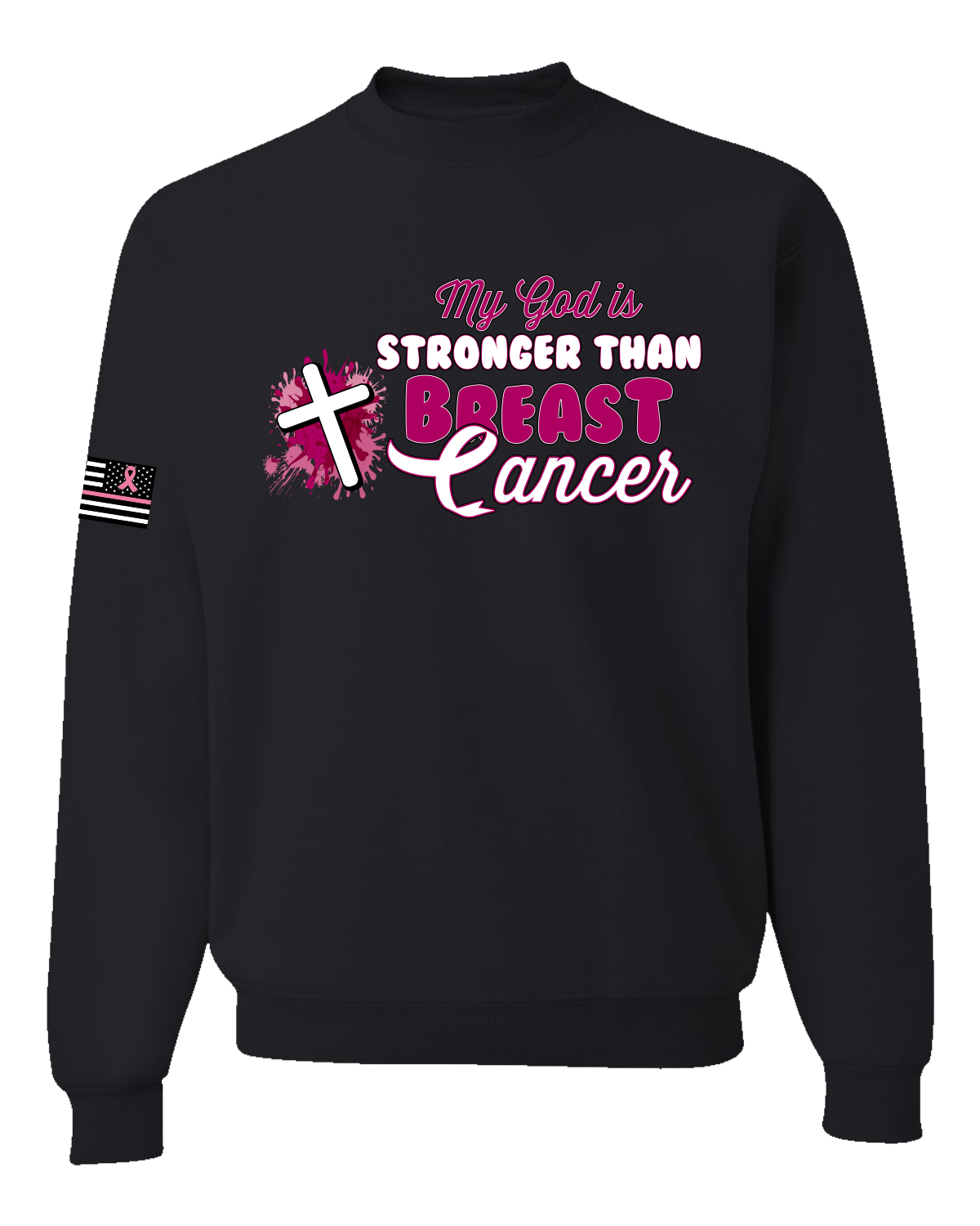 Sudadera unisex My God is Stronger Than Breast Cancer Pint Splatter Cross - Imagen 3 de 8