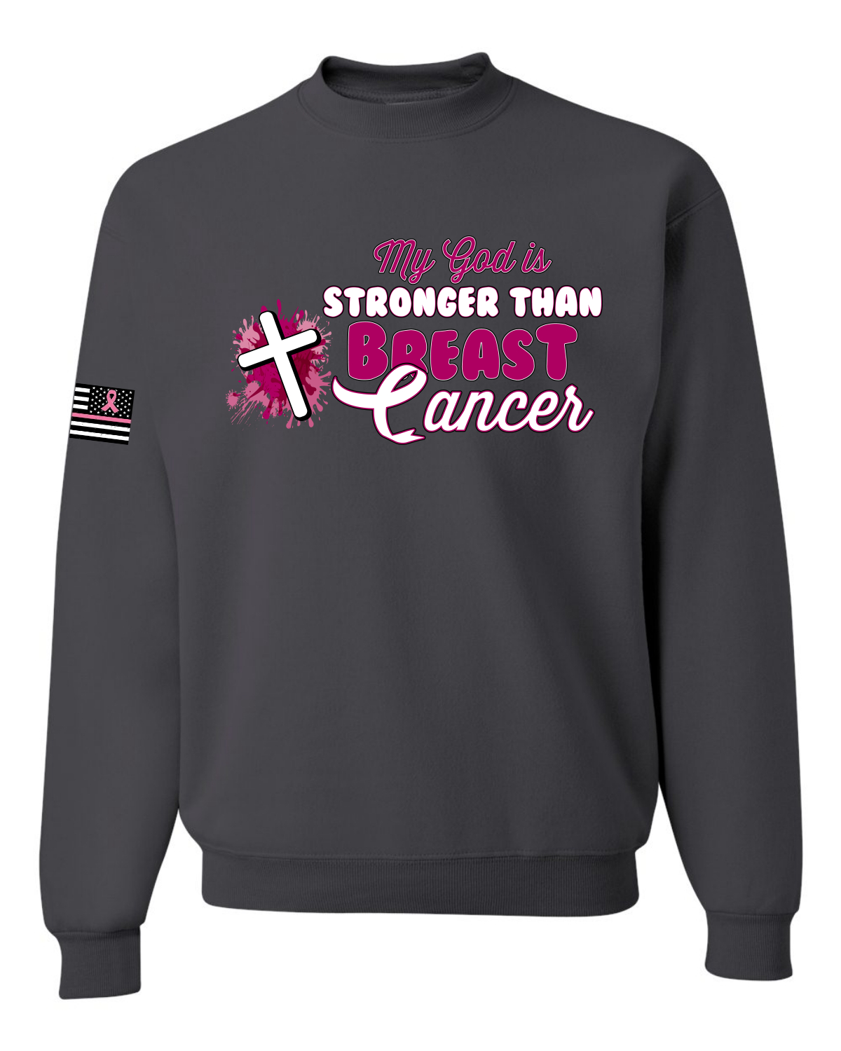 Sudadera unisex My God is Stronger Than Breast Cancer Pint Splatter Cross - Imagen 4 de 8