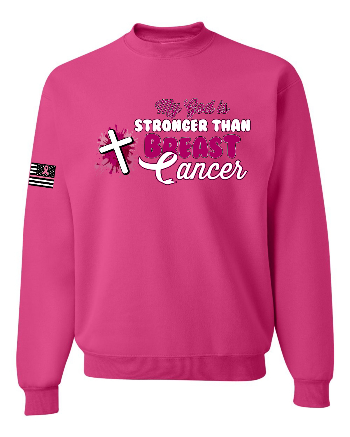 Sudadera unisex My God is Stronger Than Breast Cancer Pint Splatter Cross - Imagen 5 de 8