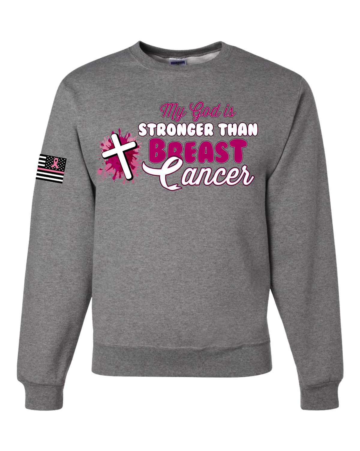 Sudadera unisex My God is Stronger Than Breast Cancer Pint Splatter Cross - Imagen 6 de 8
