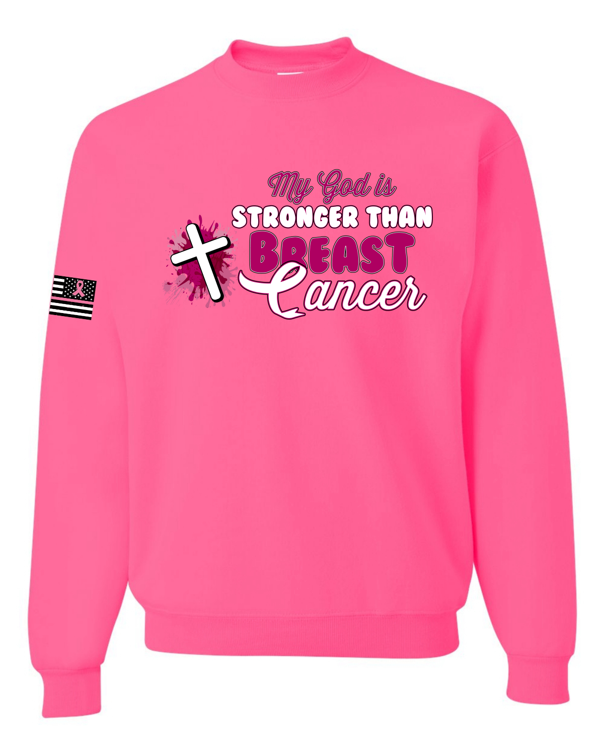 Sudadera unisex My God is Stronger Than Breast Cancer Pint Splatter Cross - Imagen 7 de 8