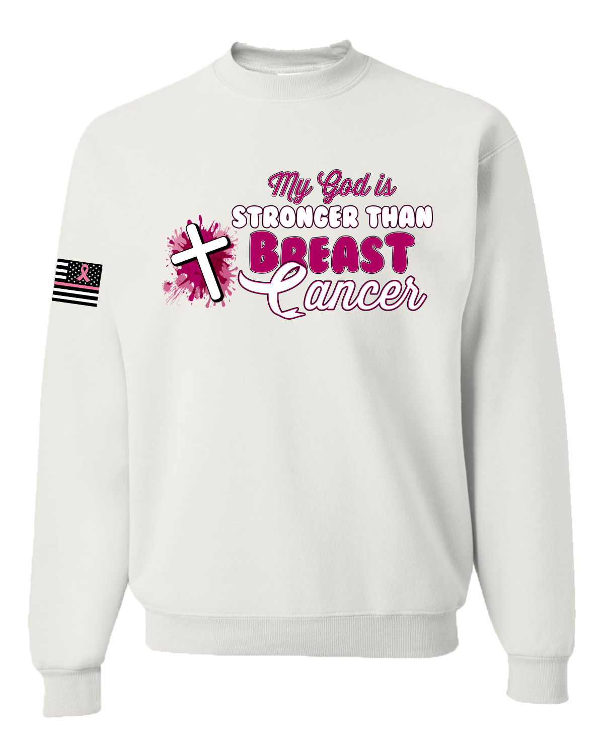 Sudadera unisex My God is Stronger Than Breast Cancer Pint Splatter Cross - Imagen 8 de 8