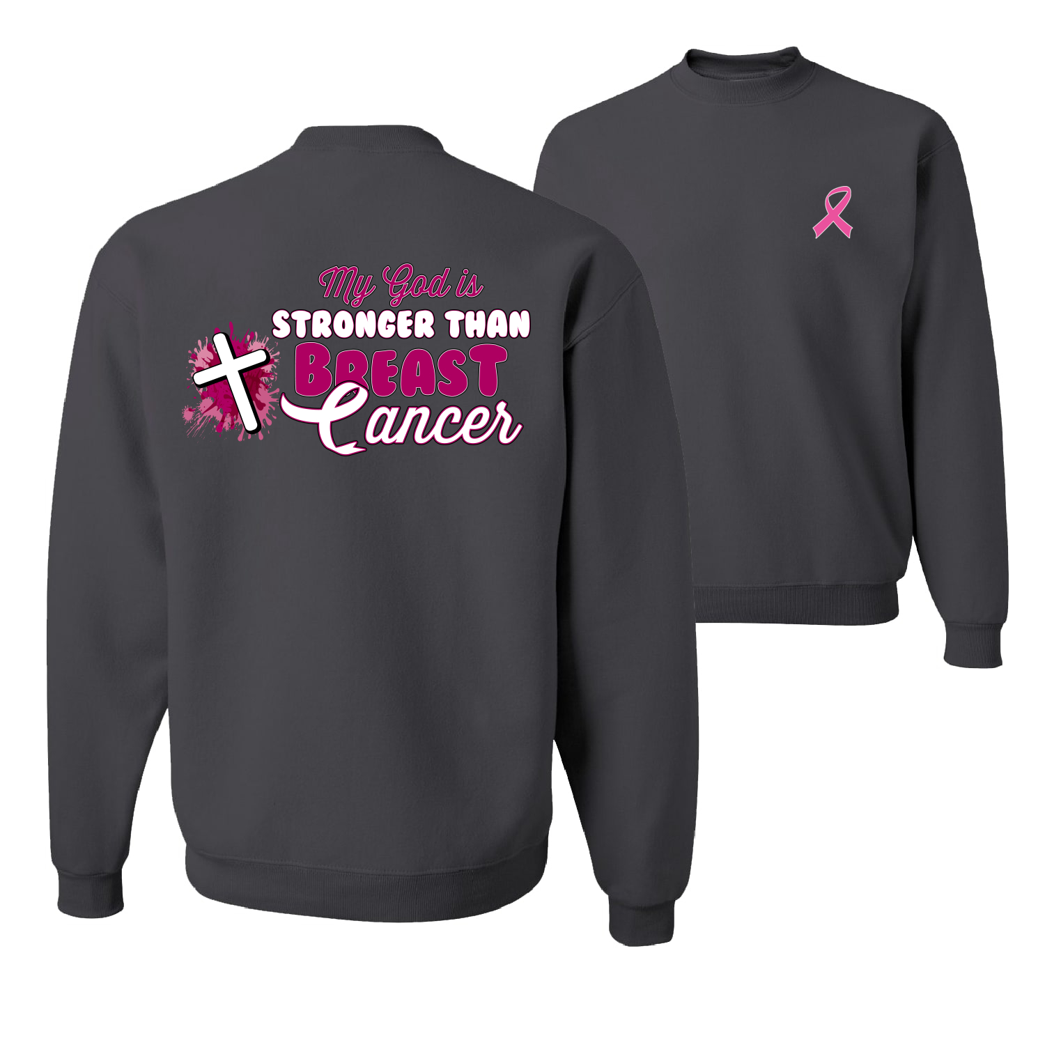 My God is Stronger Than Breast Cancer Paint Splatter Cross Unisex Sweatshirt - Picture 3 of 8