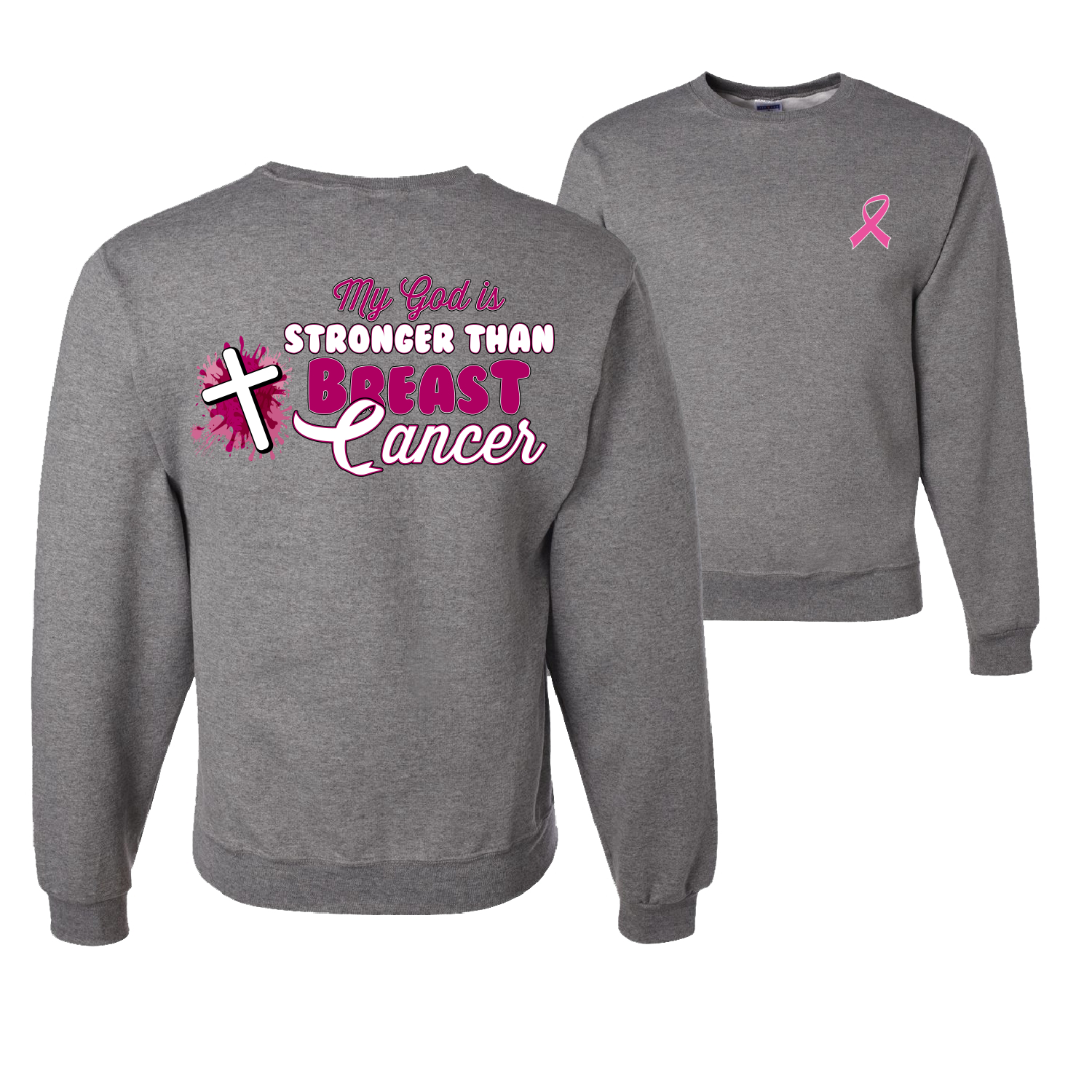 My God is Stronger Than Breast Cancer Paint Splatter Cross Unisex Sweatshirt - Picture 5 of 8