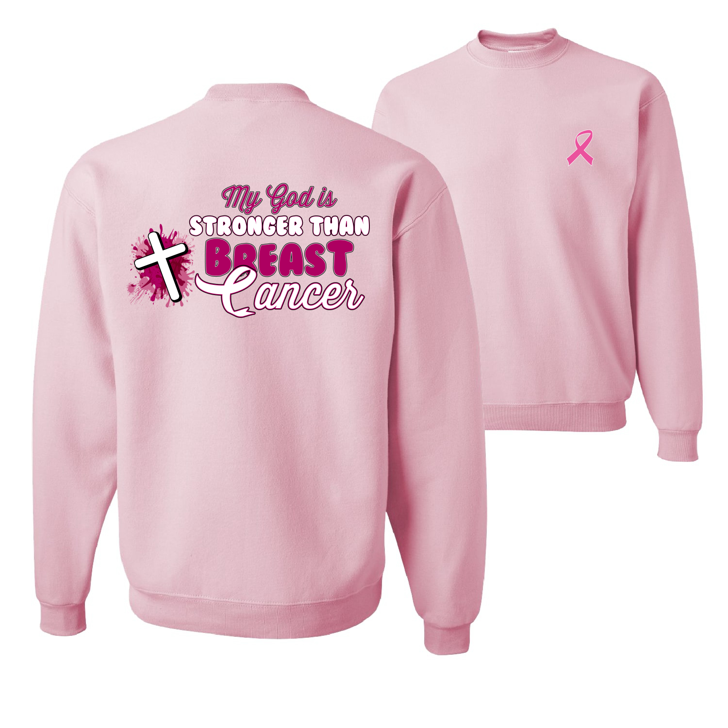 My God is Stronger Than Breast Cancer Paint Splatter Cross Unisex Sweatshirt - Picture 6 of 8