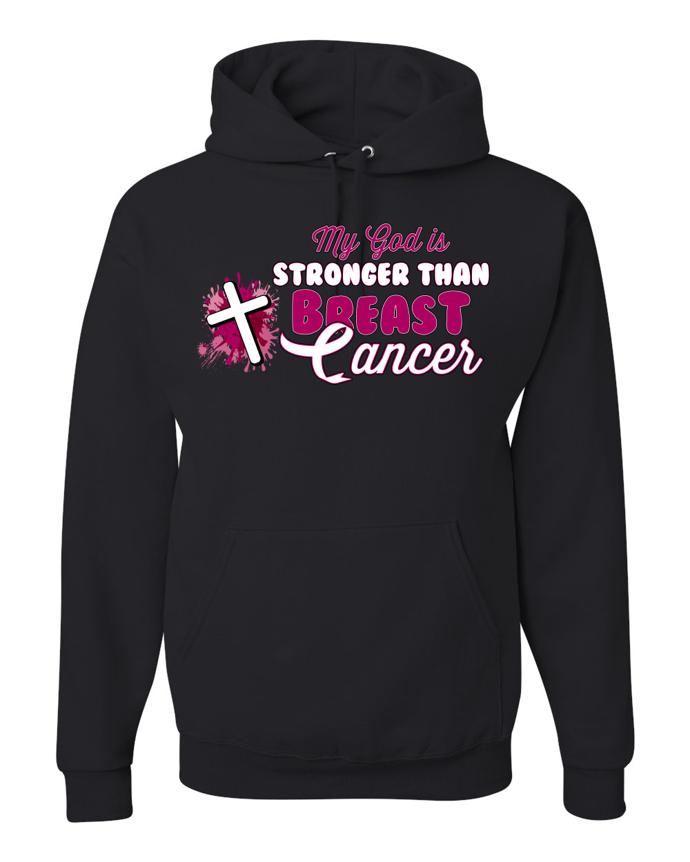 Sudadera con capucha unisex My God is Stronger Than Breast Cancer pintura con salpicaduras cruz - Imagen 3 de 10