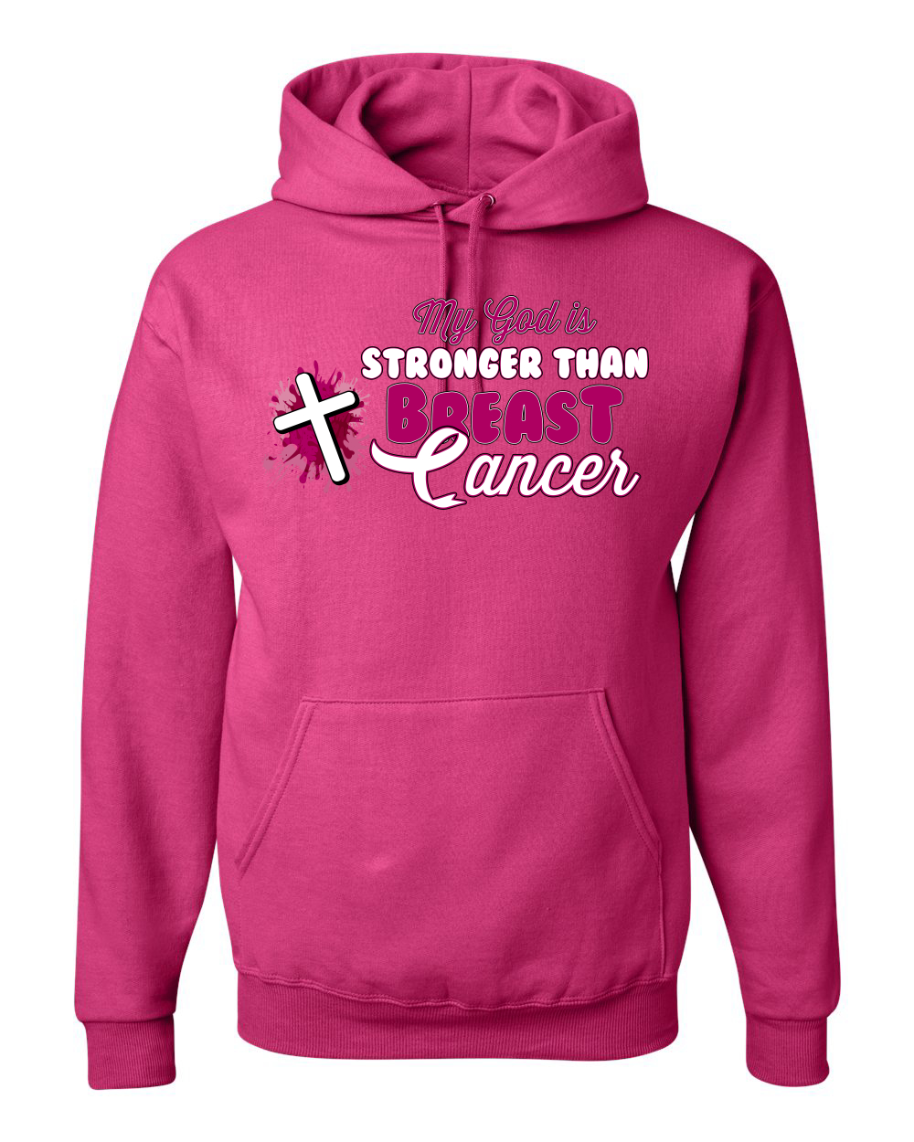 Sudadera con capucha unisex My God is Stronger Than Breast Cancer pintura con salpicaduras cruz - Imagen 5 de 10