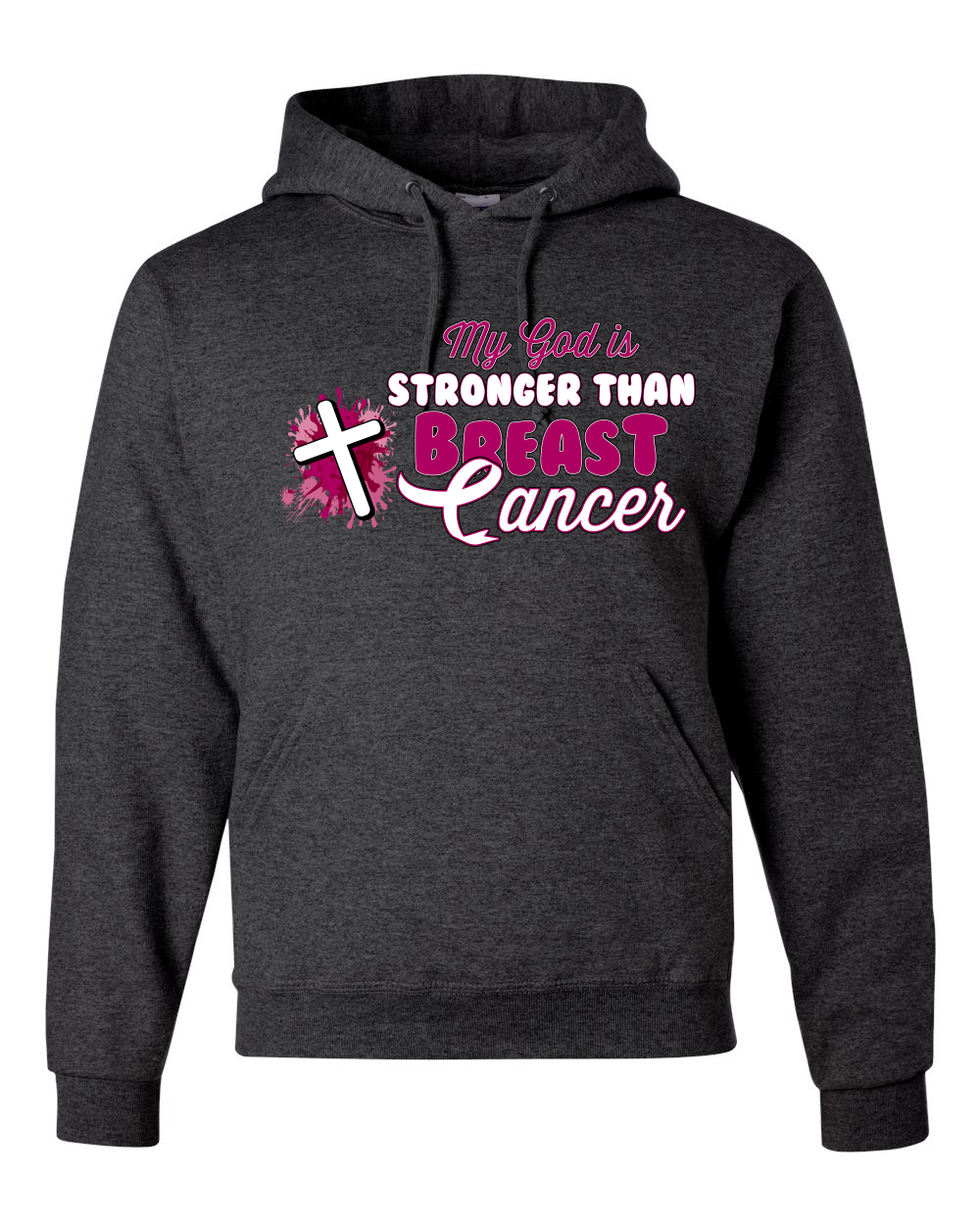 Sudadera con capucha unisex My God is Stronger Than Breast Cancer pintura con salpicaduras cruz - Imagen 6 de 10