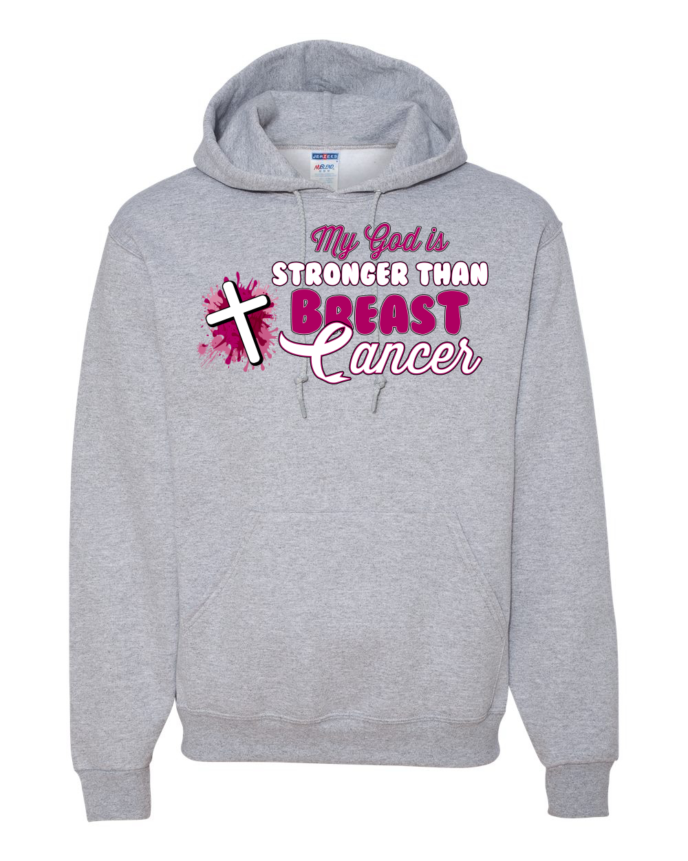 Sudadera con capucha unisex My God is Stronger Than Breast Cancer pintura con salpicaduras cruz - Imagen 7 de 10