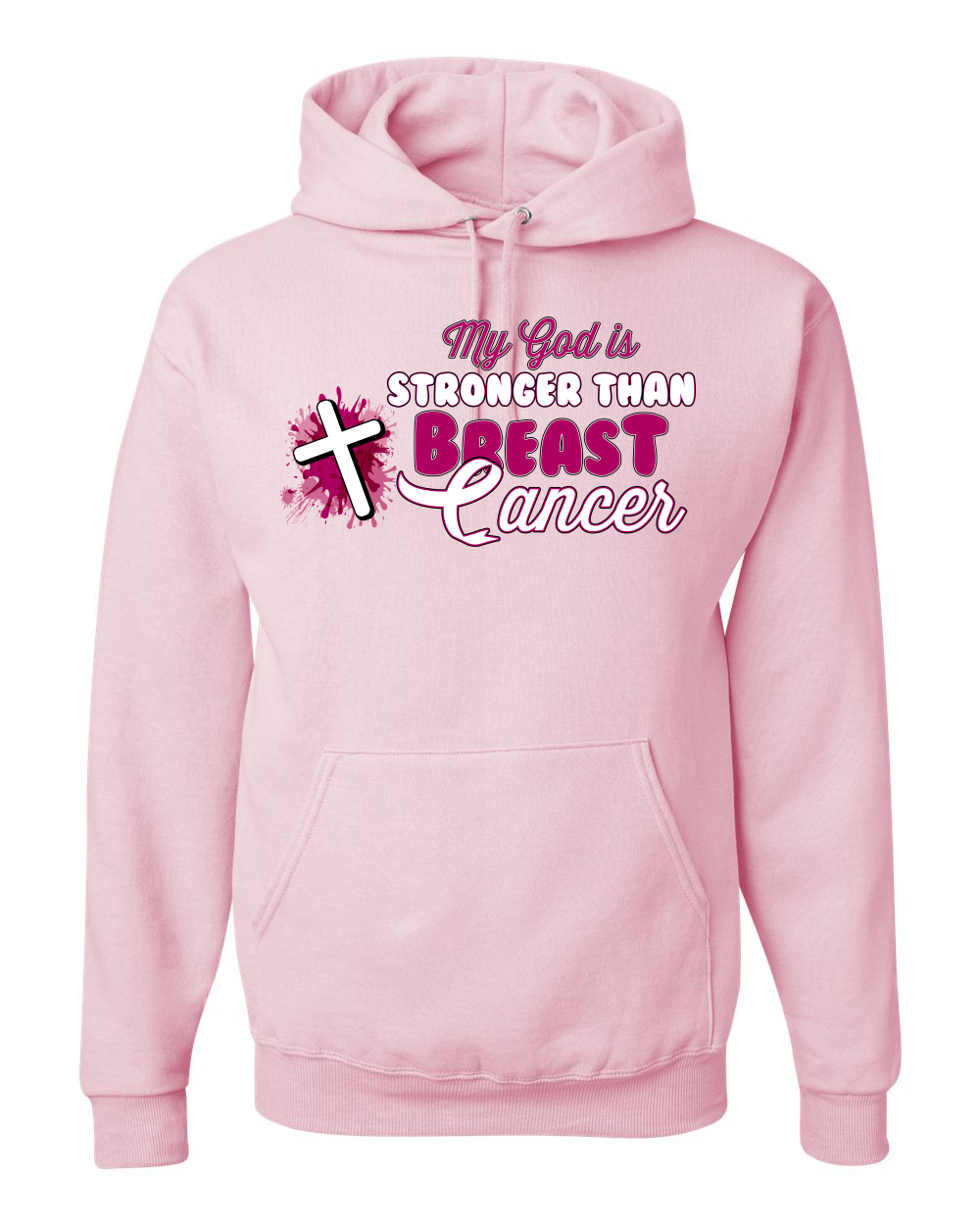 Sudadera con capucha unisex My God is Stronger Than Breast Cancer pintura con salpicaduras cruz - Imagen 8 de 10
