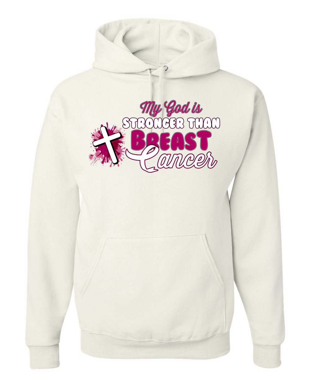 Sudadera con capucha unisex My God is Stronger Than Breast Cancer pintura con salpicaduras cruz - Imagen 10 de 10