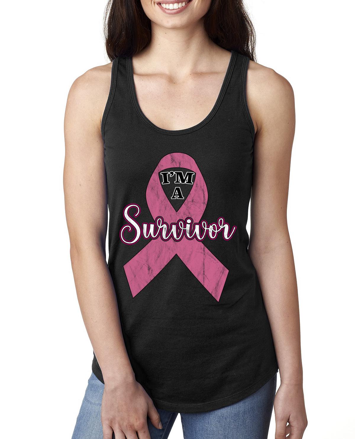 Pink I'm A Breast Cancer Survivor Ladies Racerback Tank Top - Imagen 3 de 8