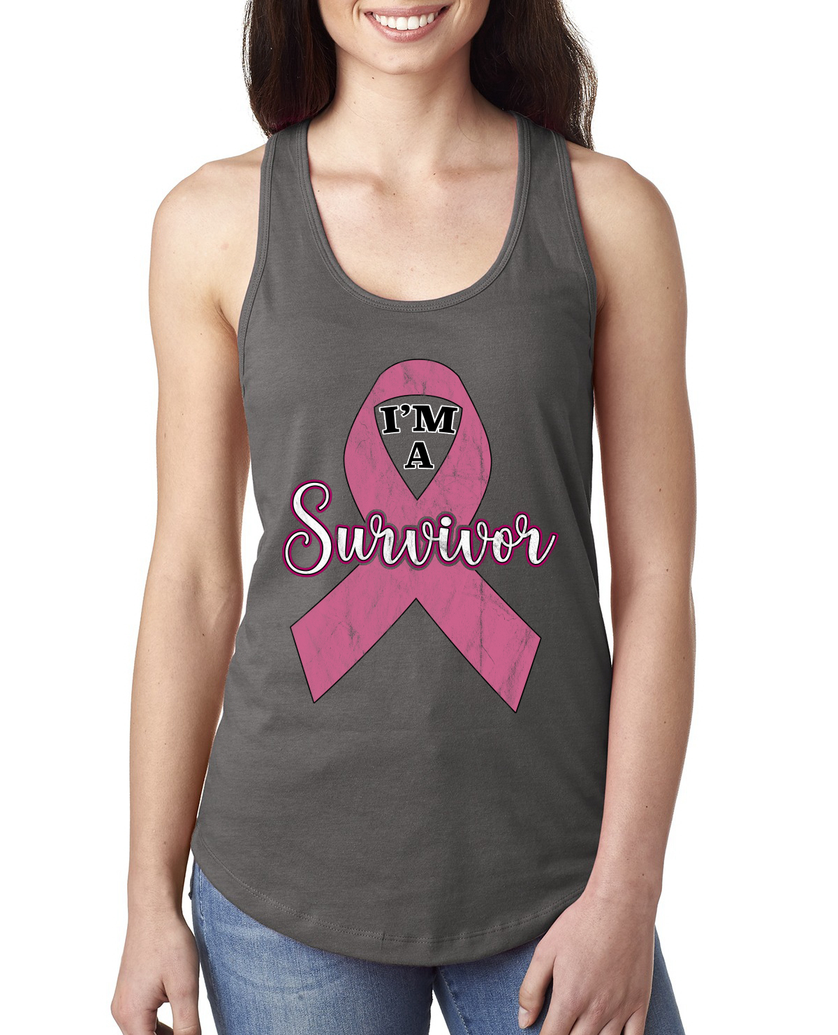 Pink I'm A Breast Cancer Survivor Ladies Racerback Tank Top - Imagen 6 de 8