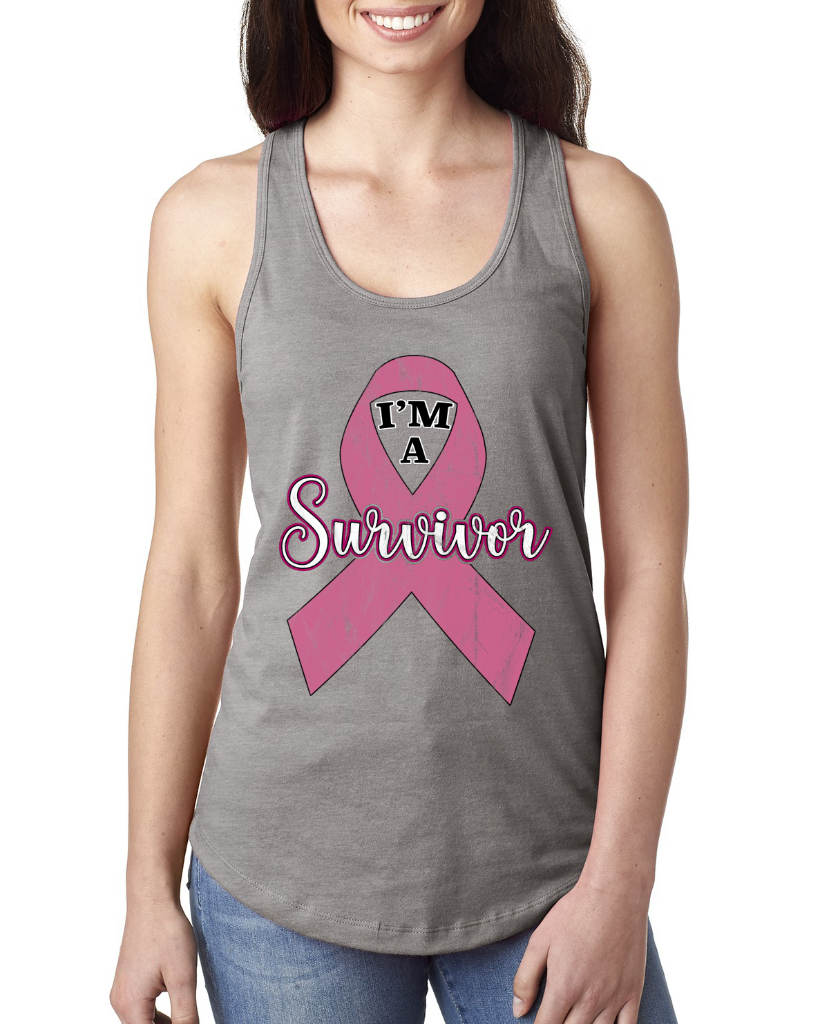Pink I'm A Breast Cancer Survivor Ladies Racerback Tank Top - Imagen 4 de 8