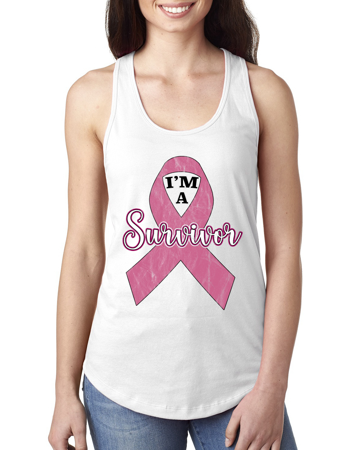 Pink I'm A Breast Cancer Survivor Ladies Racerback Tank Top - Imagen 5 de 8
